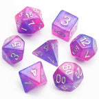 Pink & Blue w/silver Galaxy Glitter 7-Dice Set RPG - 