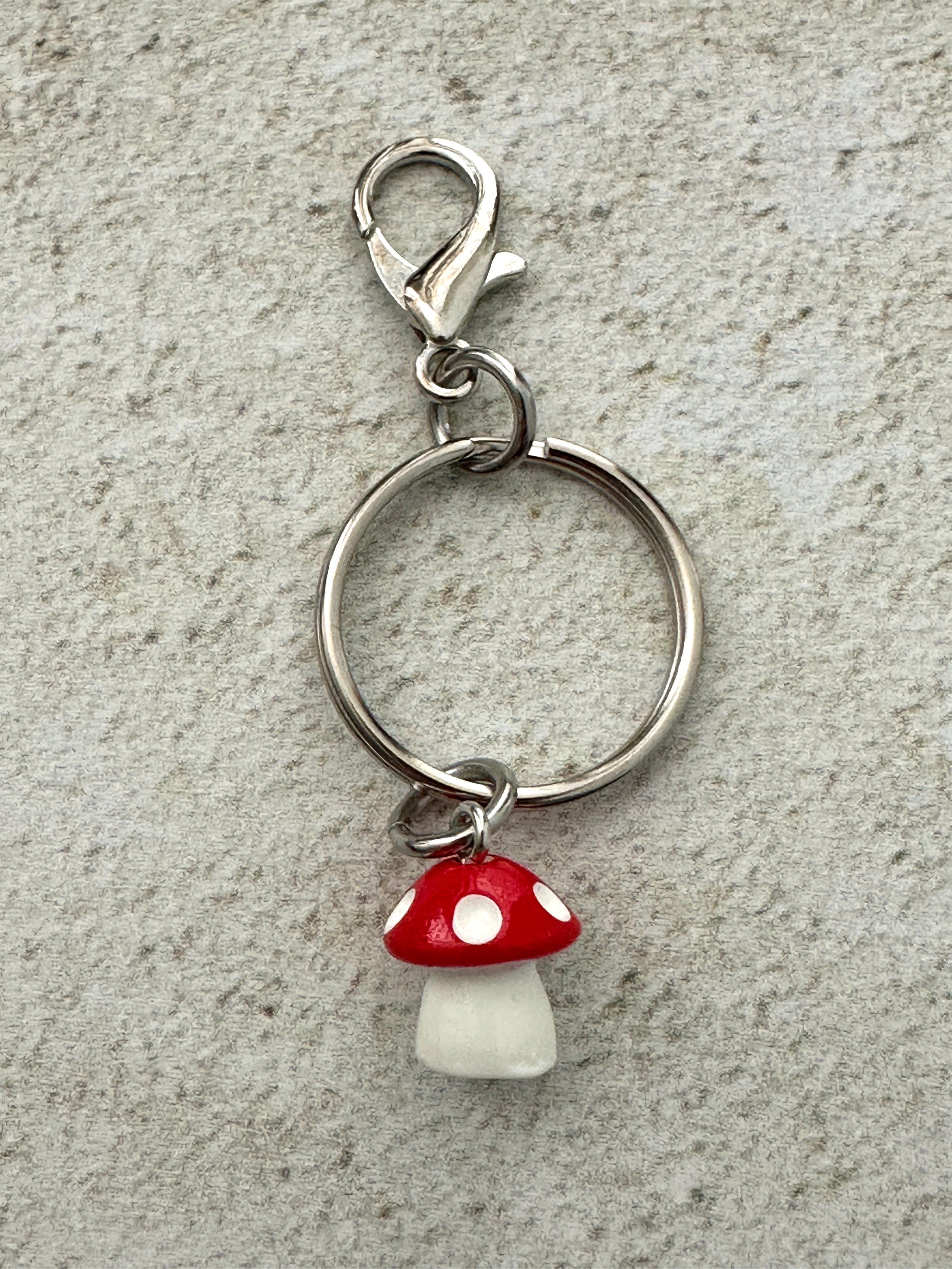 Red Mushroom Cottagecore Zipper Pull Bag Charm Keychain