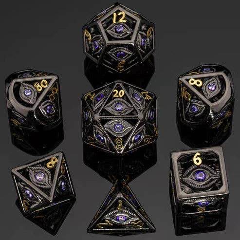 Dragon's Eye Hollow Metal Dice Set - Purple Gems - 