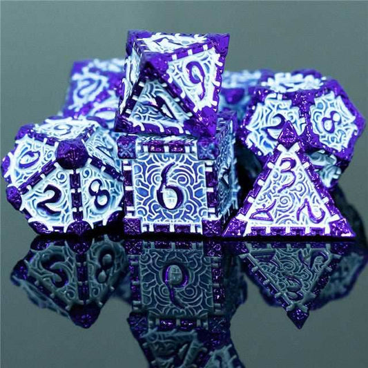 Purple and White Metal Dice（Dagger of Venom）7-Dice Udixi RPG - 