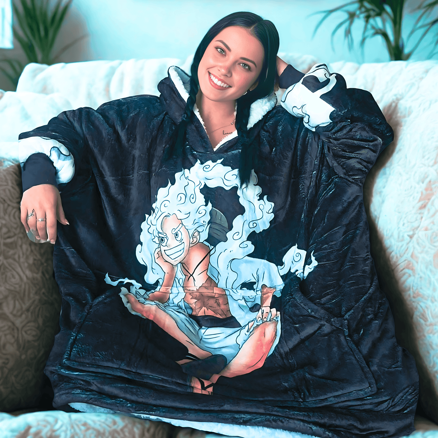 gear 5 Luffy One Piece Wearable Blanket Hoodie for Kids & Adults | OLM Toys - Adult size