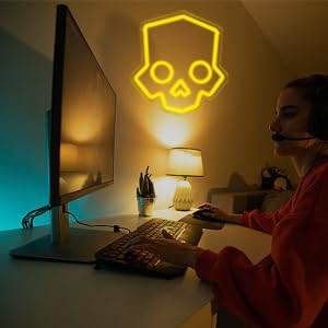 Skull Neon Sign – Yellow LED Neon Lights for Game Room Decor & Man Cave Lighting - Yellow,Hero Diver