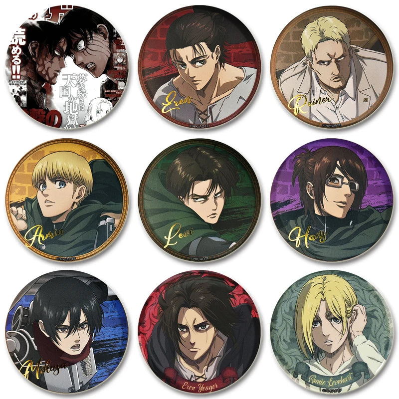 32/44/58mm Attack on Titan Badge Handmade Cartoon Brooches Eren Levi Armin Arlert Erwin Lapel Pin Backpack Hat Bag Decoration