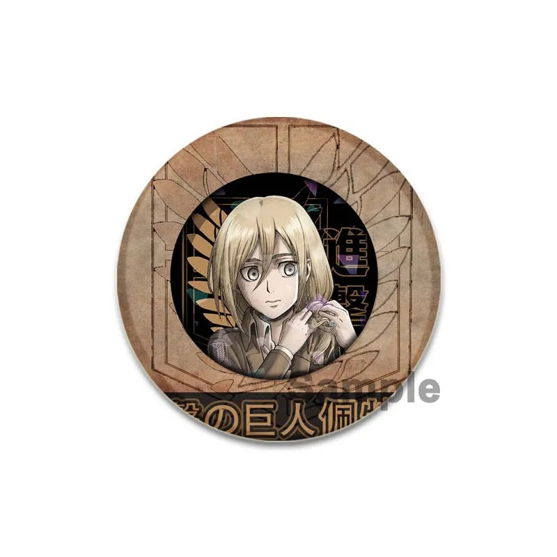 32/44/58mm Attack on Titan Badge Handmade Cartoon Brooches Eren Levi Armin Arlert Erwin Lapel Pin Backpack Hat Bag Decoration