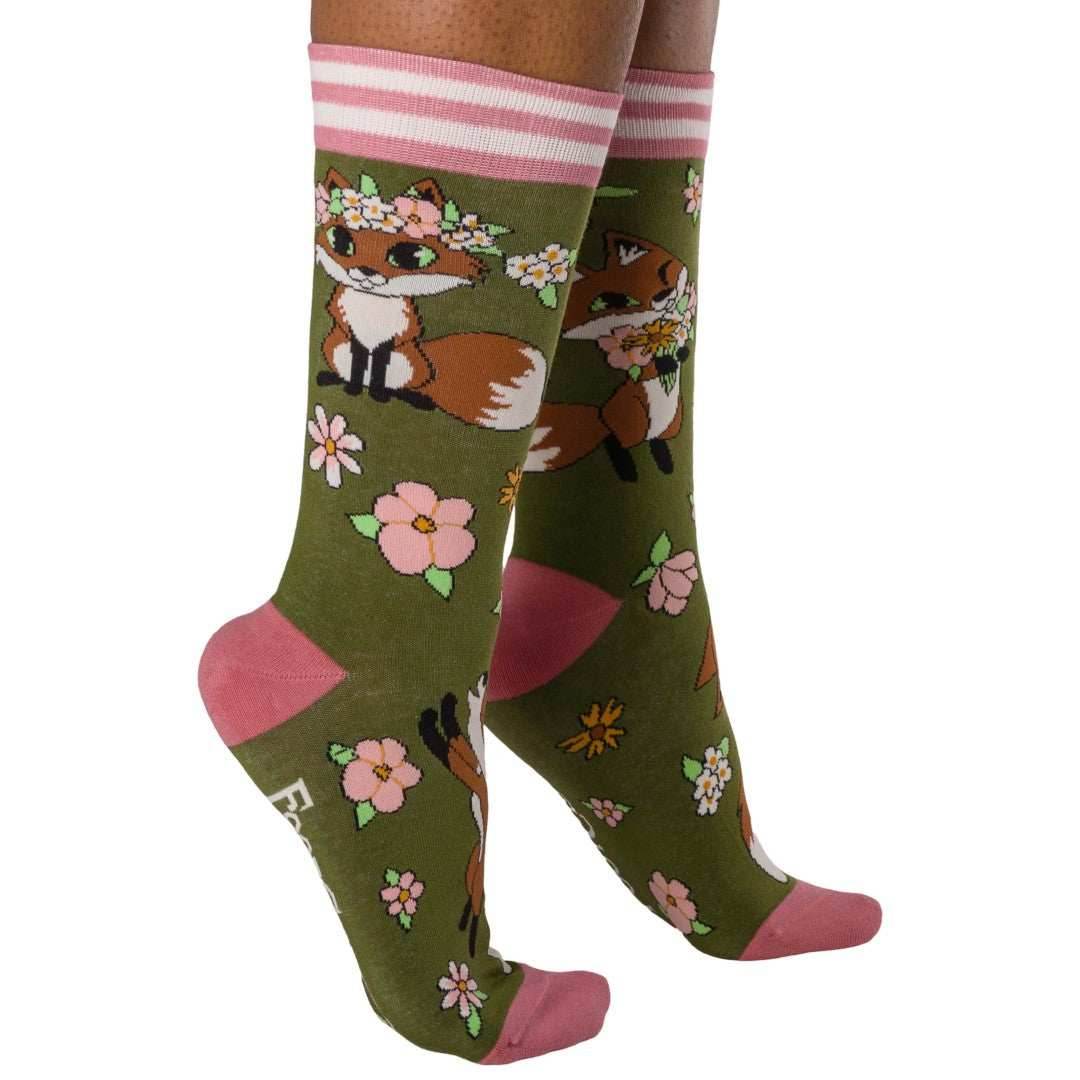Floral Foxes Crew Socks - 