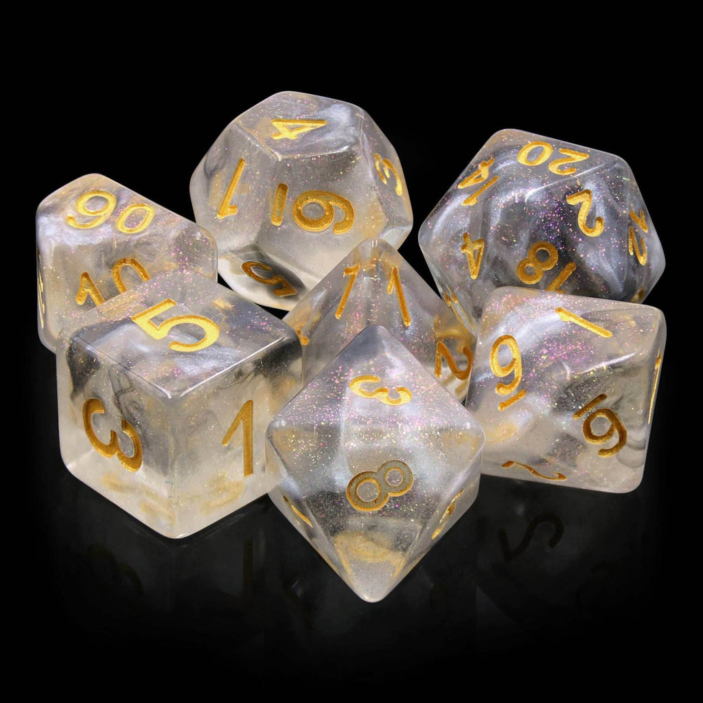 Sky Haze: Clear w/Purple Glitter Iridescent Effect 7-Dice Set - 