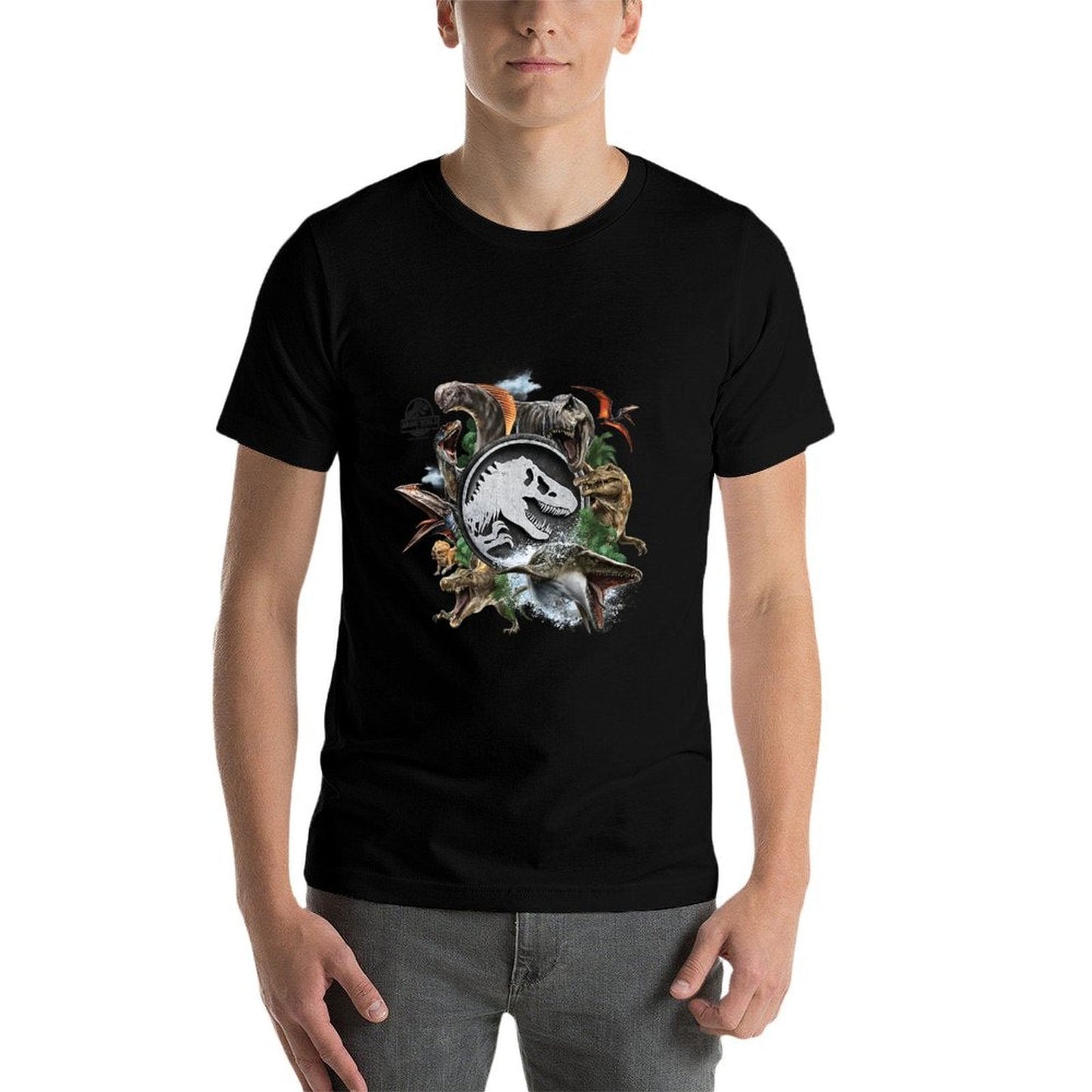 Jurassic World Rebirth Circle Logo Dinosaurs  Heathered Texture T-Shirt