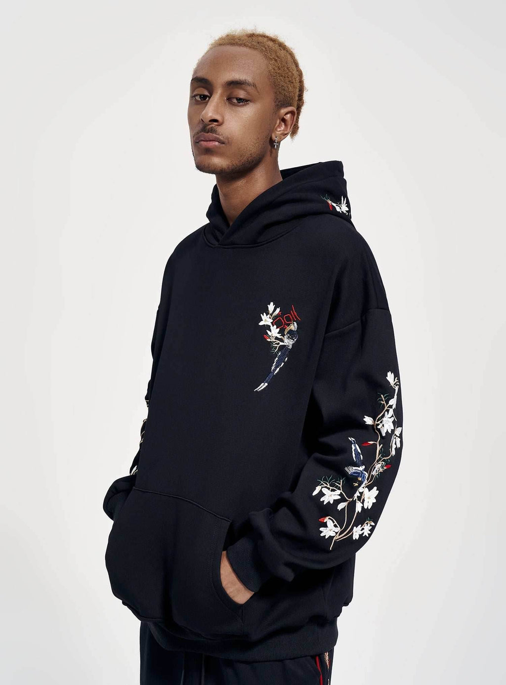 KH9083 Flowers Embroidery Hoodie - Black / S