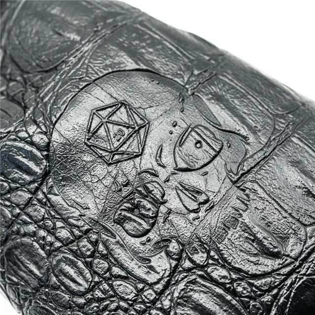 Leather Dice Bag with Skull sporting d20 Tattoo - 