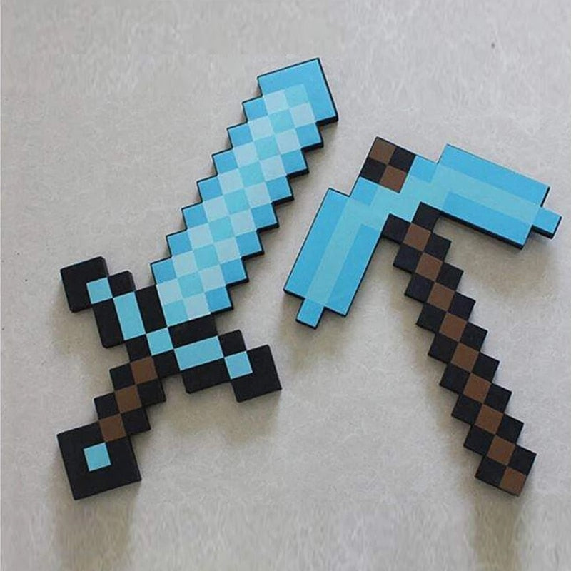1Pc Game My world Sword Kids 60cm Soft EVA Foam Mosaic Blue Diamond Swords Toys Minecrafted For Children Boys Chirstmas Gifts-DungeonDice1