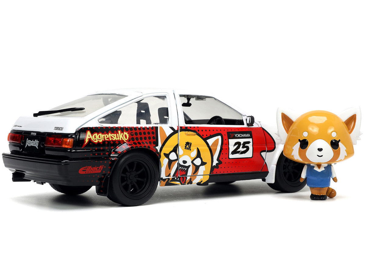 1986 Toyota Trueno (AE86) RHD (Right Hand Drive) #25 White with Graphics and Aggretsuko Diecast Figure "Aggretsuko" "Anime Hollywood Rides" Series 1/24 Diecast Model Car by Jada-4