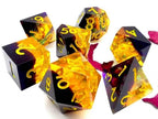 Starry Sky Yellow w/ Purple Shimmer 7-Dice Set Resin Sharp Edge RPG DND - 