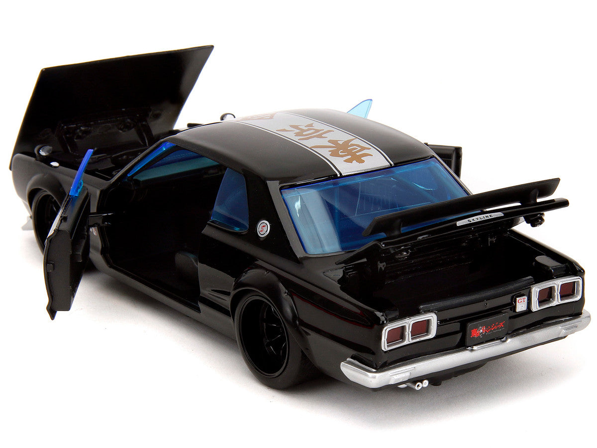 1971 Nissan Skyline GT-R RHD (Right Hand Drive) Black with Silver Stripe and Mikey Diecast Figure "Tokyo Revengers" (2021) TV Series "Anime Hollywood Rides" Series 1/24 Diecast Model Car by Jada-3