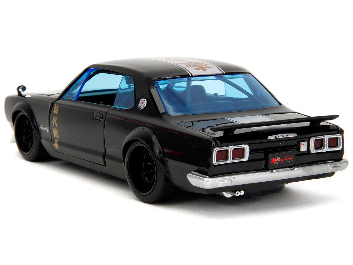 1971 Nissan Skyline GT-R RHD (Right Hand Drive) Black with Silver Stripe and Mikey Diecast Figure "Tokyo Revengers" (2021) TV Series "Anime Hollywood Rides" Series 1/24 Diecast Model Car by Jada-4