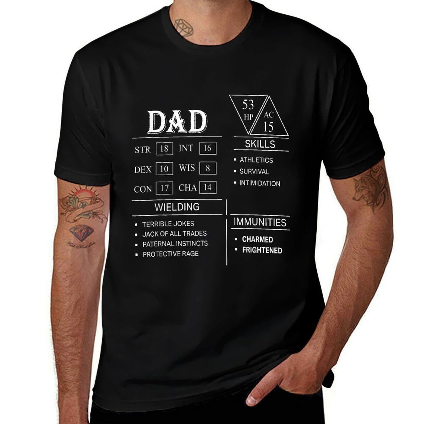 Roleplaying Dice Gamer Dragon Dad Stat Skills Wielding  Vintage-inspired T-Shirt