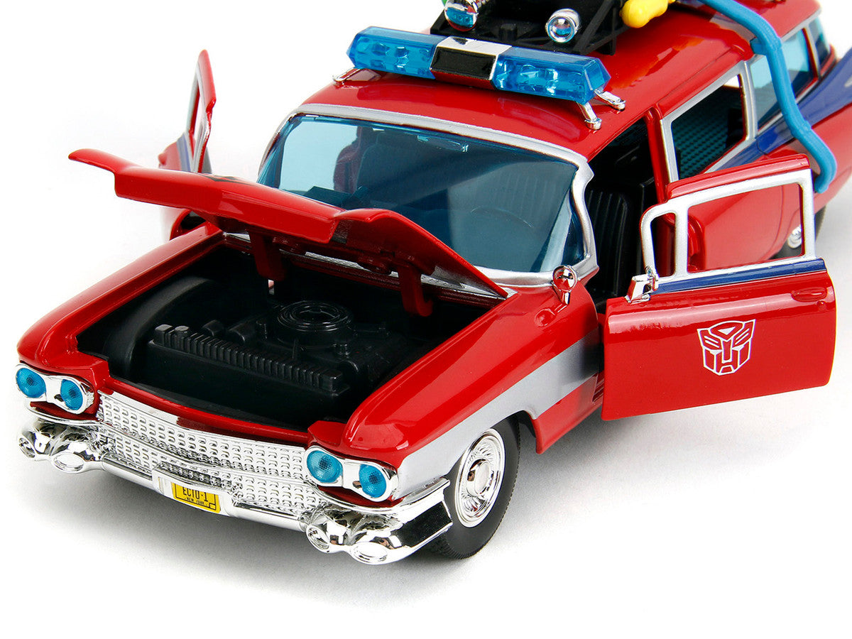 1959 Cadillac Ambulance Ecto-1 Red "Transformers" TV Series - "Ghostbusters" (1984) Movie Crossover "Hollywood Rides" Series 1/24 Diecast Model Car by Jada-2