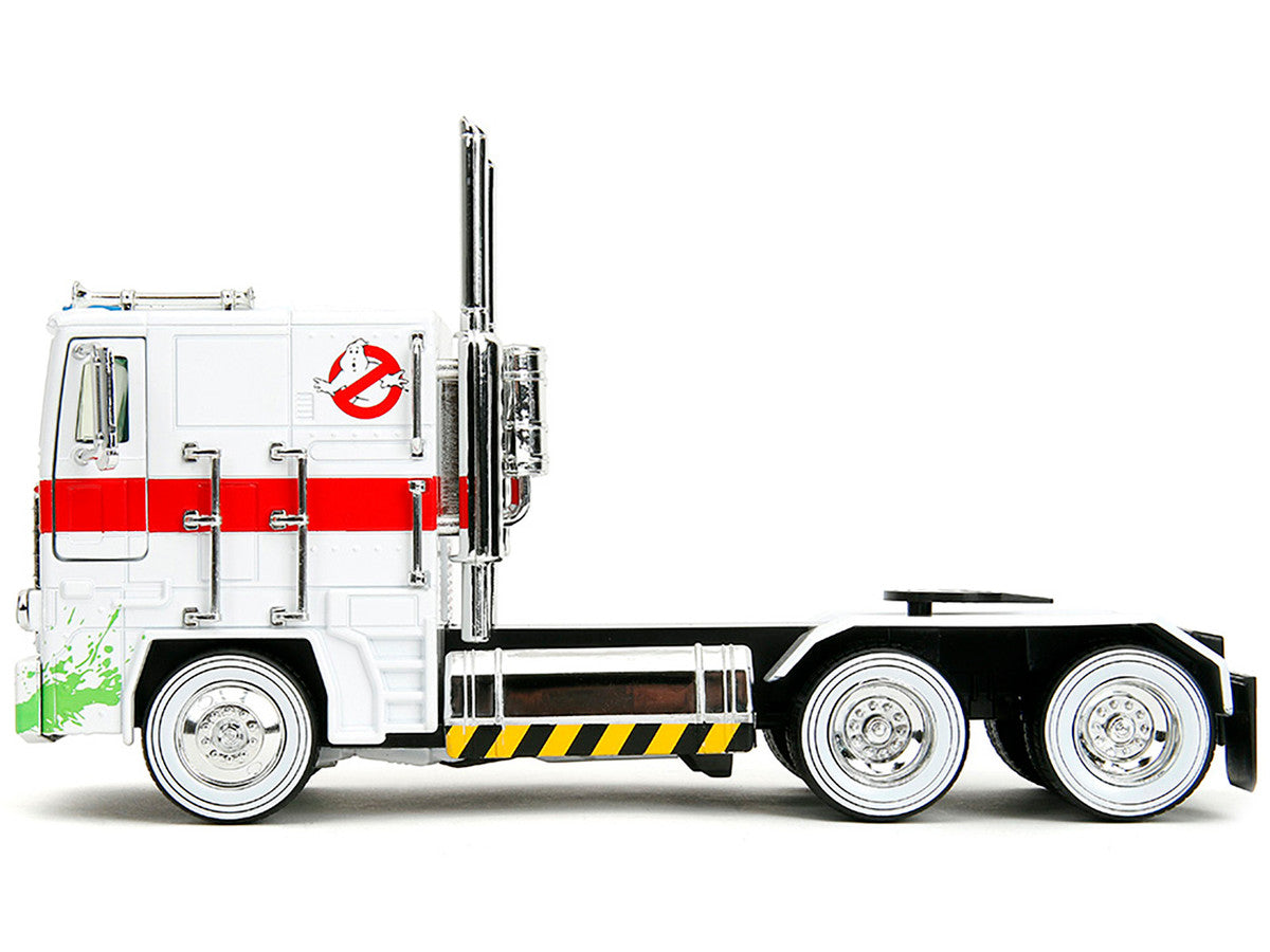 G1 Autobot Optimus Prime Truck White with Robot on Chassis from "Transformers" TV Series - "Ghostbusters" (1984) Movie Crossover "Hollywood Rides" Series 1/24 Diecast Model by Jada-3