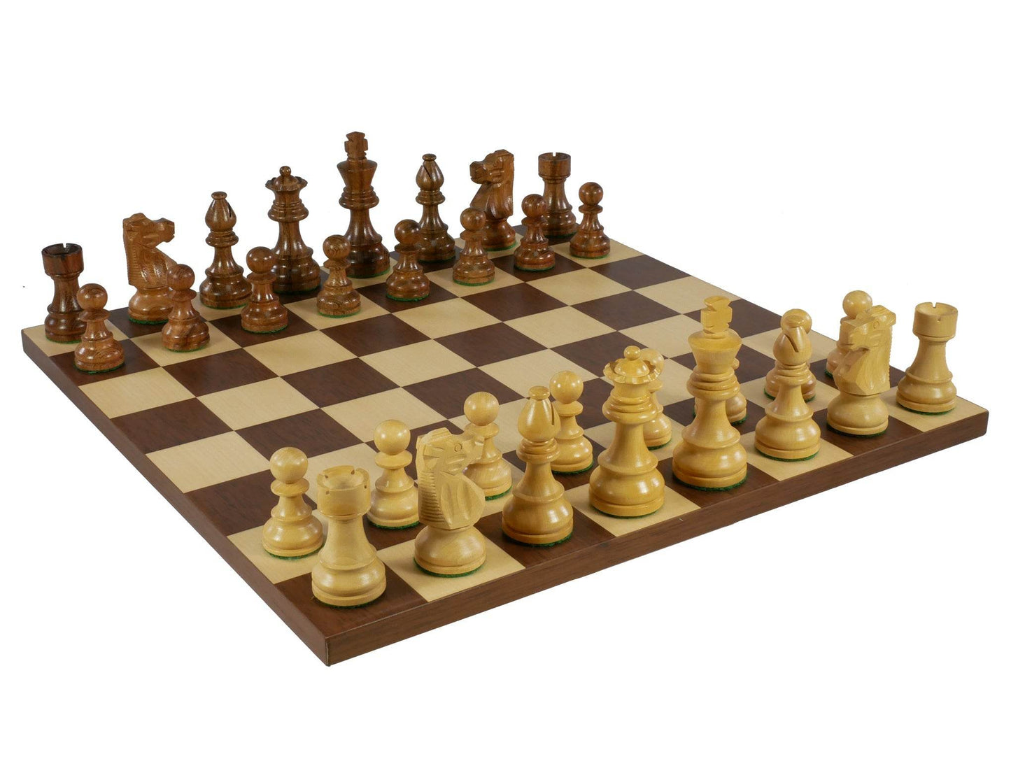 Chess Set - Kikkerwood/Natural Boxwood French Knight Men on Dark Rosewood/Maple Basic Board - 