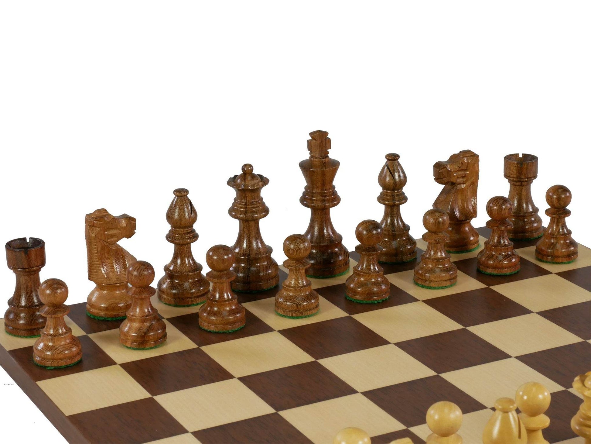 Chess Set - Kikkerwood/Natural Boxwood French Knight Men on Dark Rosewood/Maple Basic Board - 