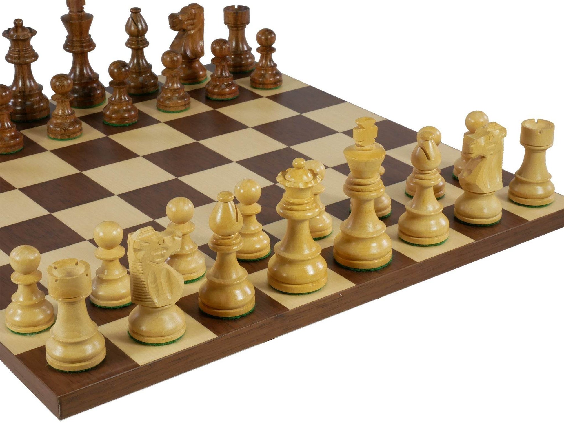 Chess Set - Kikkerwood/Natural Boxwood French Knight Men on Dark Rosewood/Maple Basic Board - 