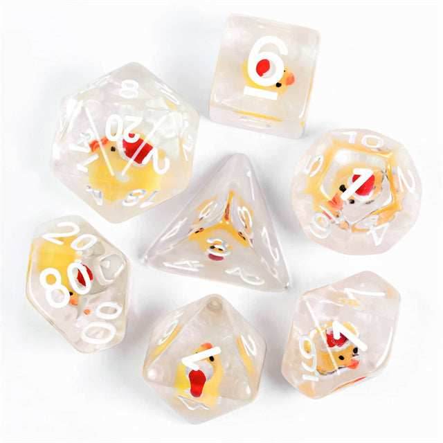 Yellow Duck Red Hat 7-Dice Set w/White Numbers Dnd Dice Set - 