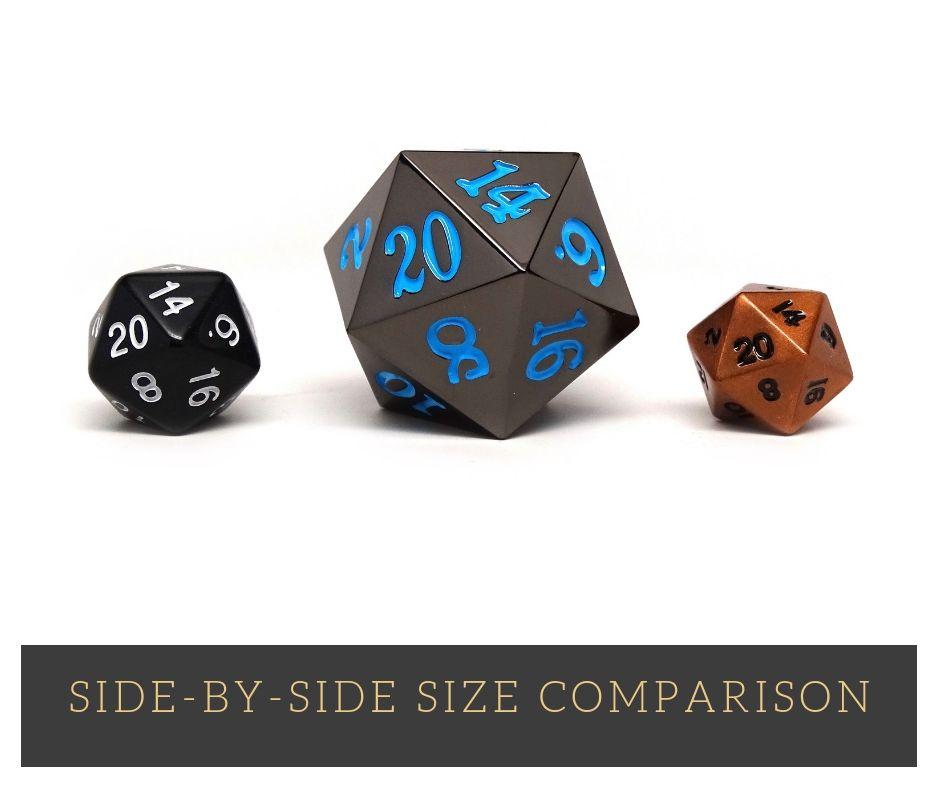 35mm Over Sized Gunmetal Powder Blue D20 Dice - Single Die