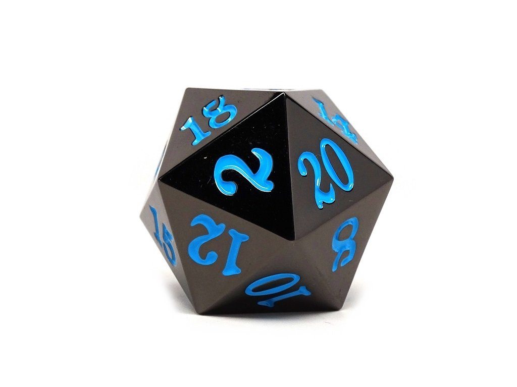 35mm Over Sized Gunmetal Powder Blue D20 Dice - Single Die