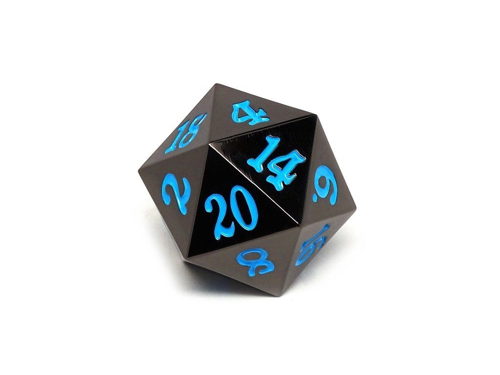 35mm Over Sized Gunmetal Powder Blue D20 Dice - Single Die