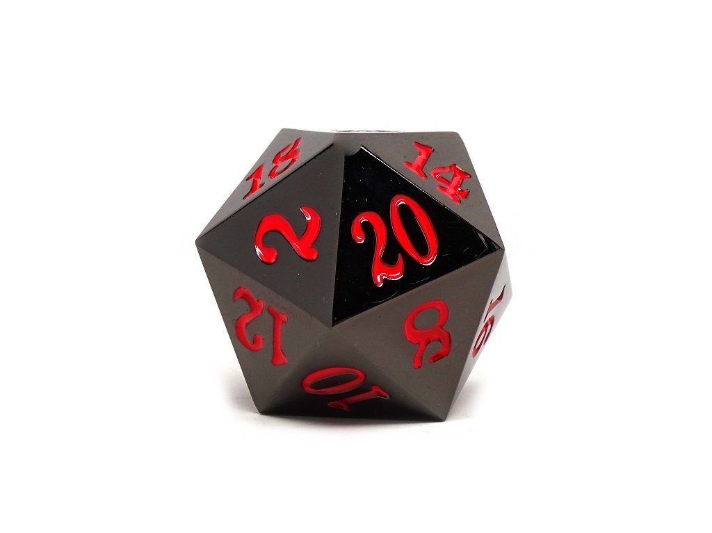 35mm Over Sized Gunmetal Red D20 Dice - Single Die