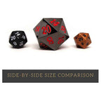 35mm Over Sized Gunmetal Red D20 Dice - Single Die