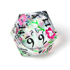 Colorful Glitter-35mm Painting Flower Resin Liquid Core D20 Dice + Black Numbers