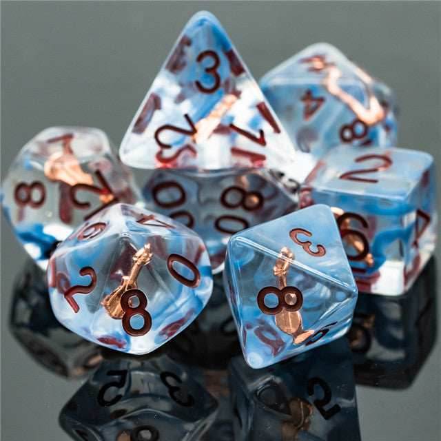 Bard (Violin) Clear Dice w/ Golden Violin 7-Dice Set Rpg - 
