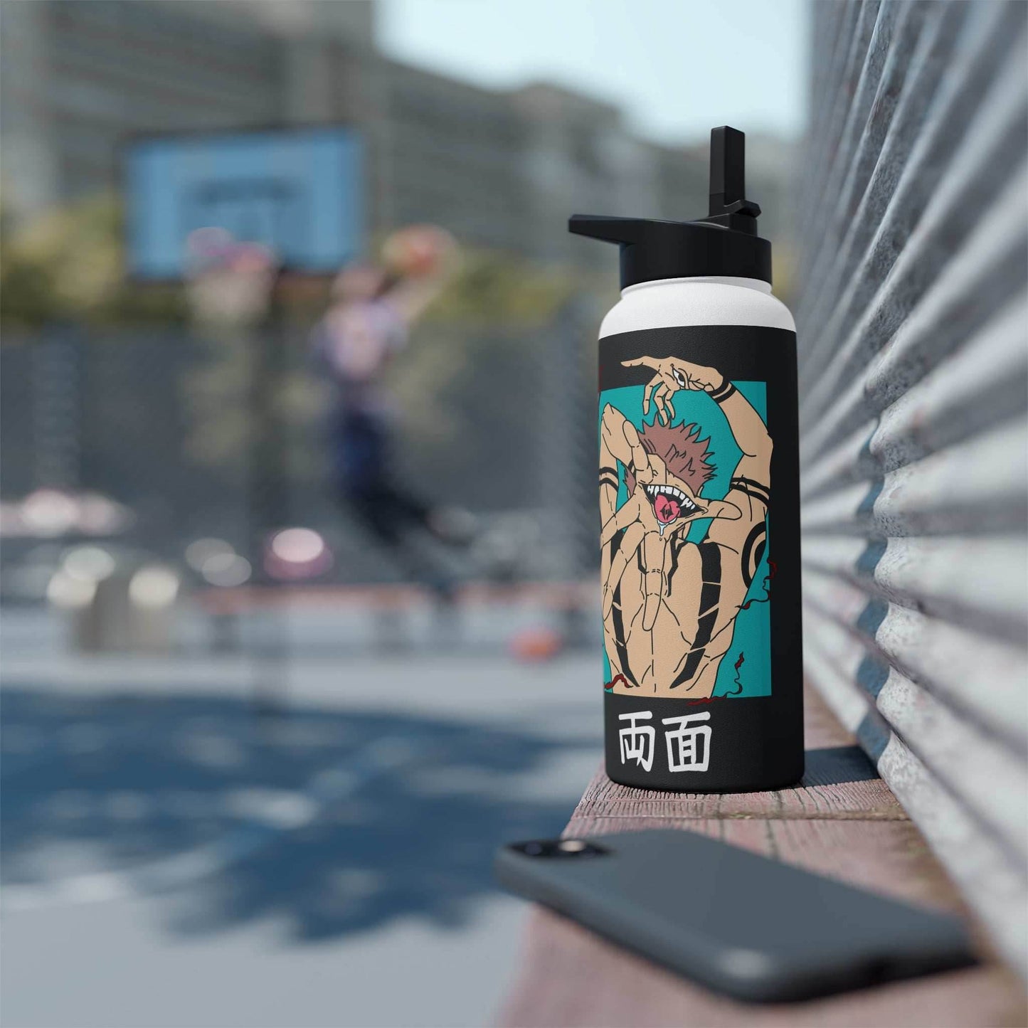 Stainless Steel Sukuna Anime Insulated Water Bottle With Standard Lid - 12oz / Black