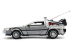 DeLorean Brushed Metal Time Machine with Lights "Back to the Future" (1985) Movie "40th Anniversary" Special Packaging "Hollywood Rides" Series 1/24 Diecast Model Car by Jada