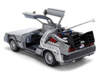 DeLorean Brushed Metal Time Machine with Lights "Back to the Future" (1985) Movie "40th Anniversary" Special Packaging "Hollywood Rides" Series 1/24 Diecast Model Car by Jada