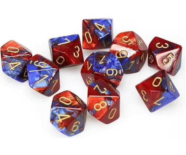 Chessex d10 Set of 10 Dice - Gemini: Red Teal/Gold