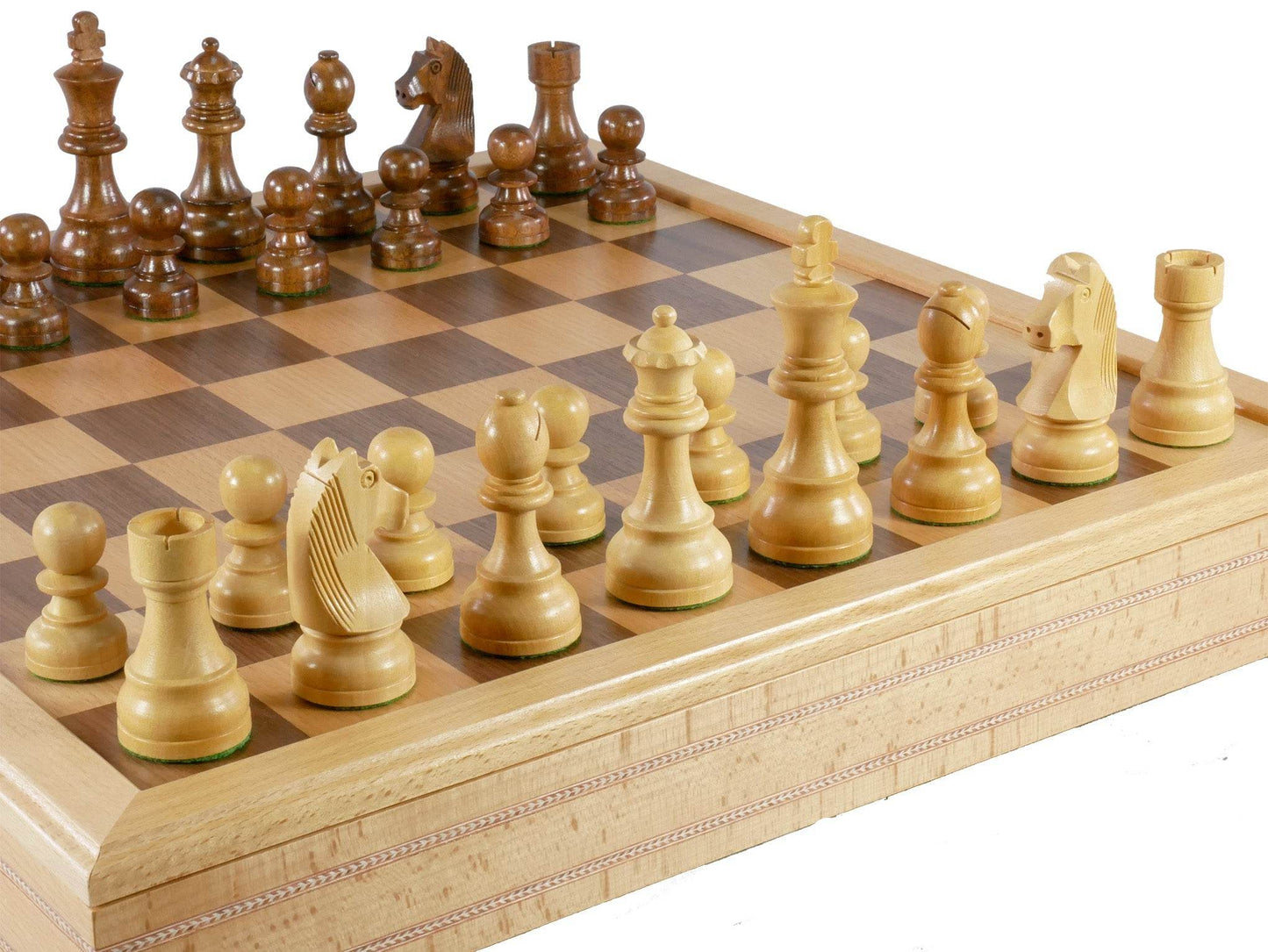 Chess Set - 3.75" Acaciawood/Boxwood pieces on Beechwood Chest