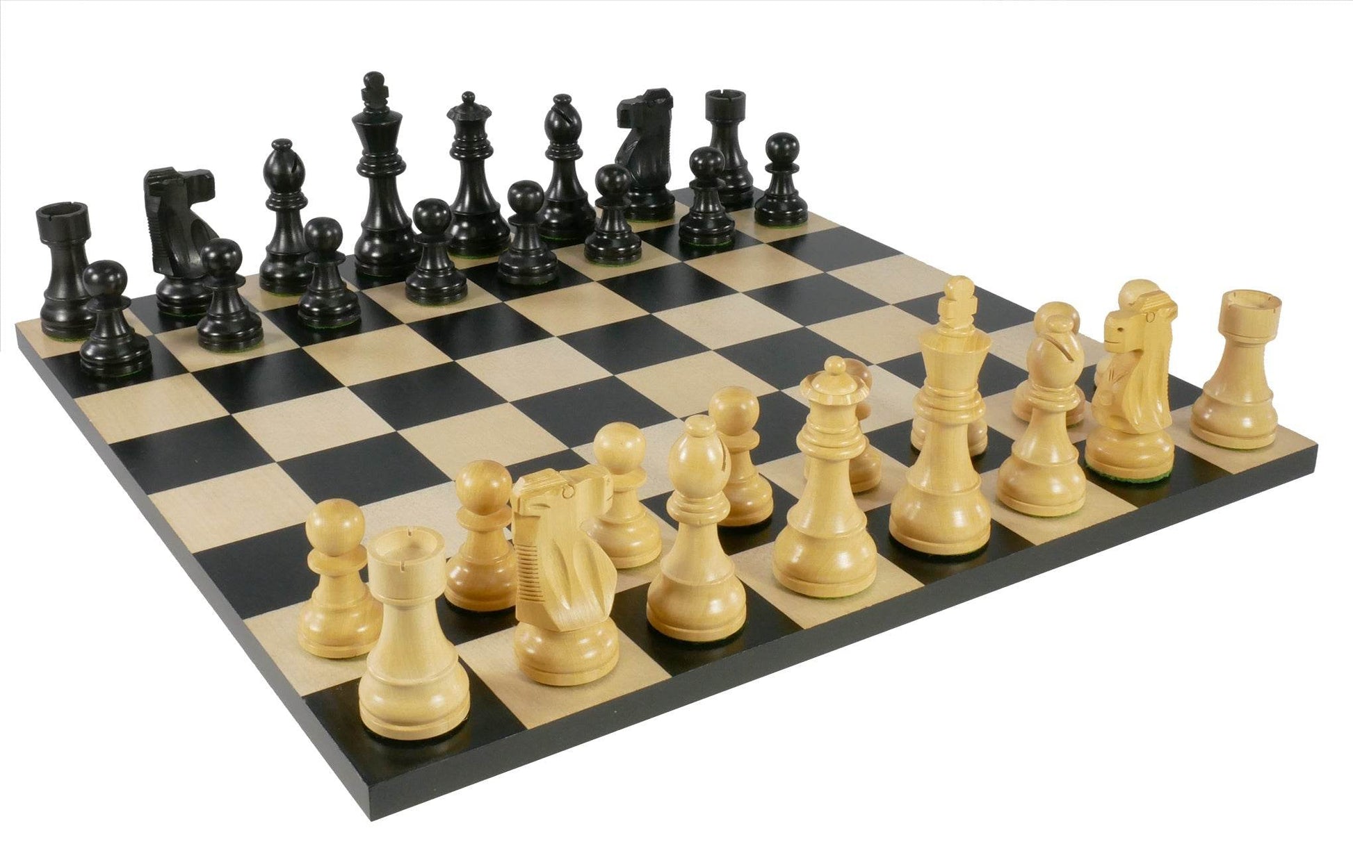 Chess Set - Black French Chessmen on Black/Maple Basic Chess Board - 