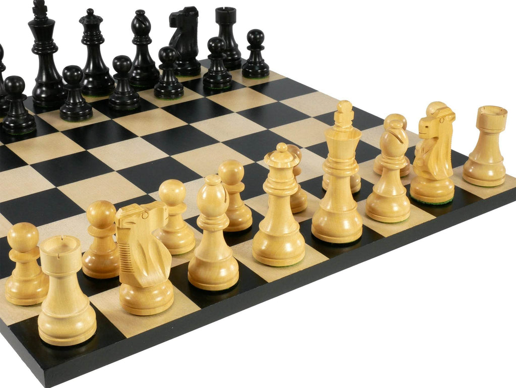 Chess Set - Black French Chessmen on Black/Maple Basic Chess Board - 