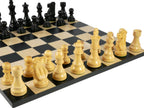 Chess Set - Black French Chessmen on Black/Maple Basic Chess Board - 