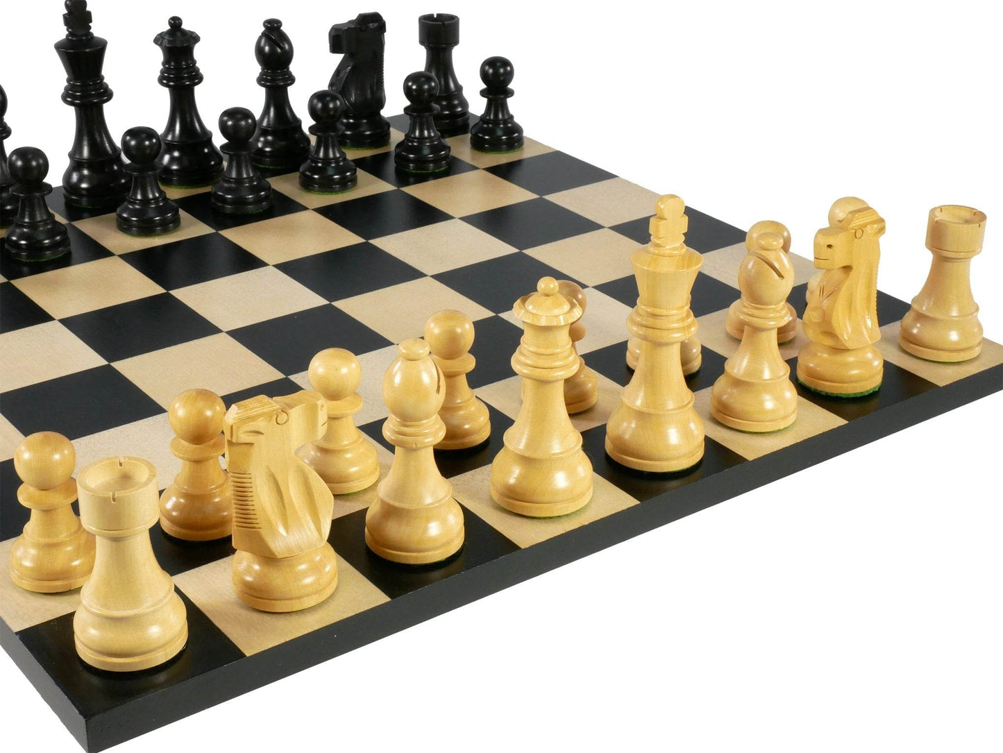 Chess Set - Black French Chessmen on Black/Maple Basic Chess Board - 