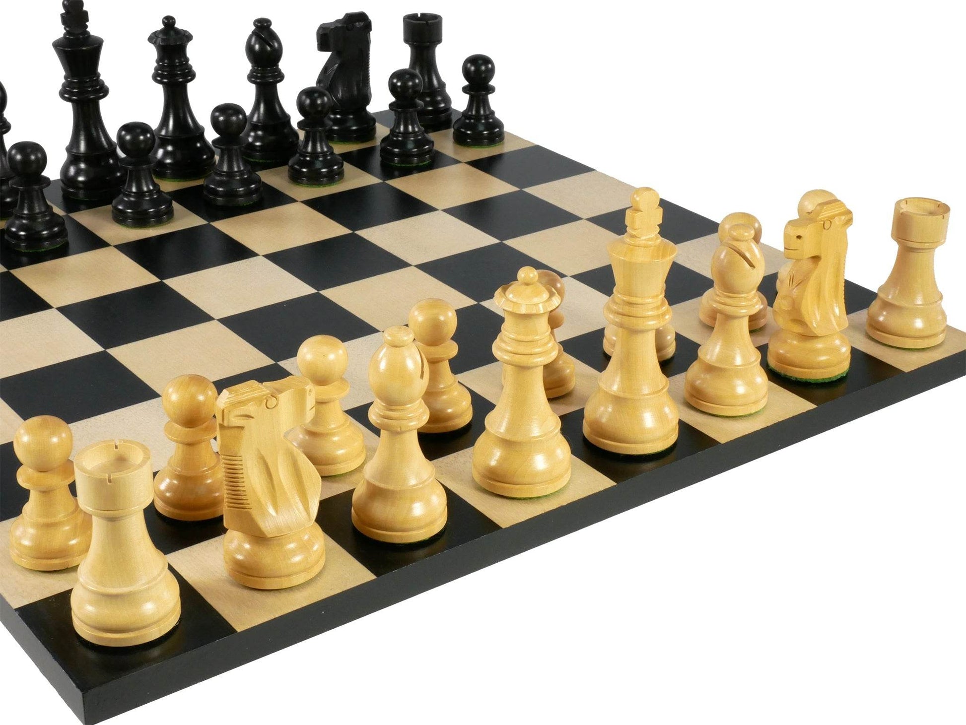 Chess Set - Black French Chessmen on Black/Maple Basic Chess Board - 