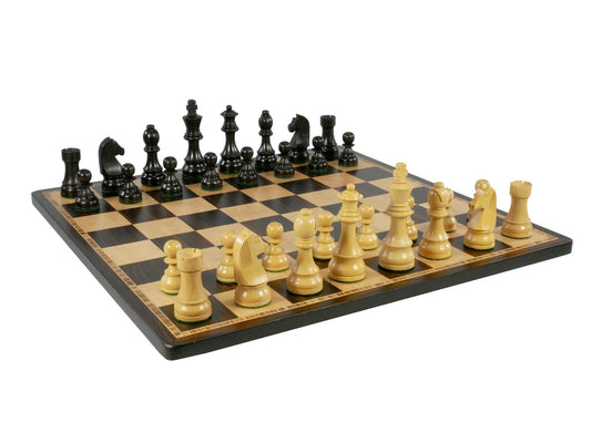 Chess set - Black/Natural Boxwood Pieces on Ebony & Birdseye Maple Chess Board - 