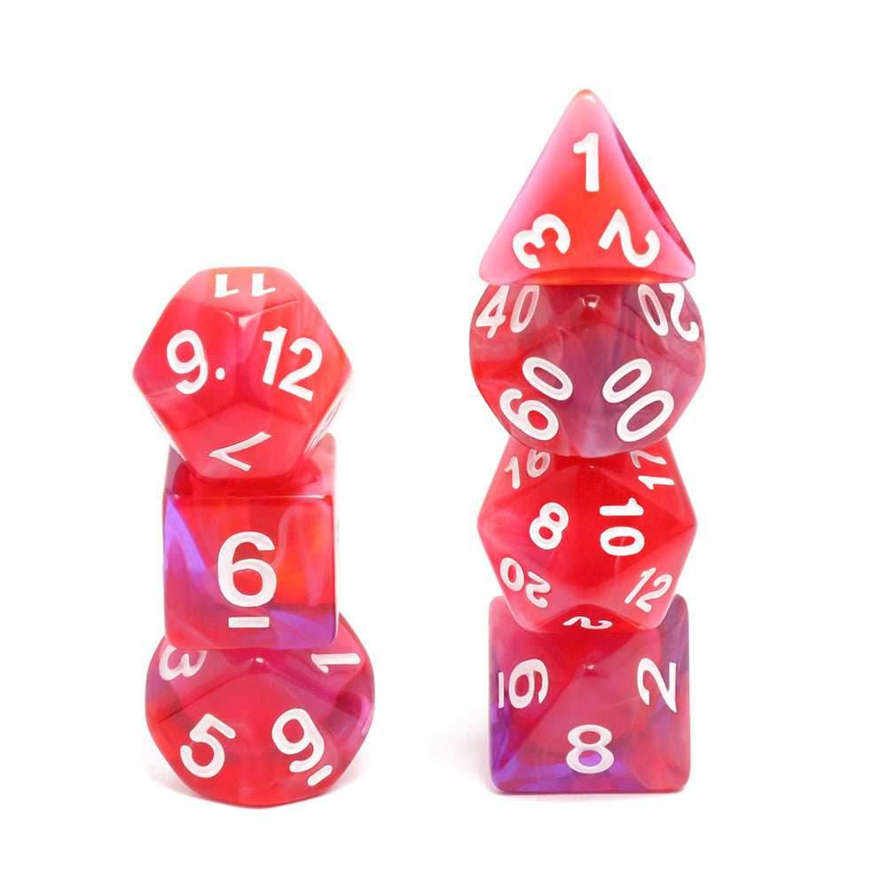 Red Clouds 7-Dice Set Pink/White w/White Numbers Dnd Dice Set - 