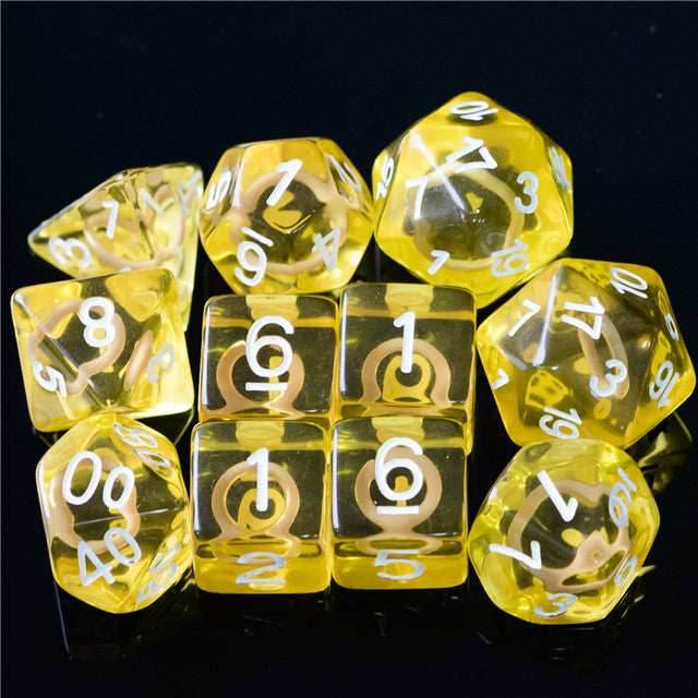 Yellow Circle / Gold Hedgehog Ring Dice 11-Dice Set RPG - 