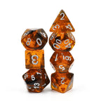 Orange w/ Black Swirl and Silver Ink 7-Dice Set DND RPG - 