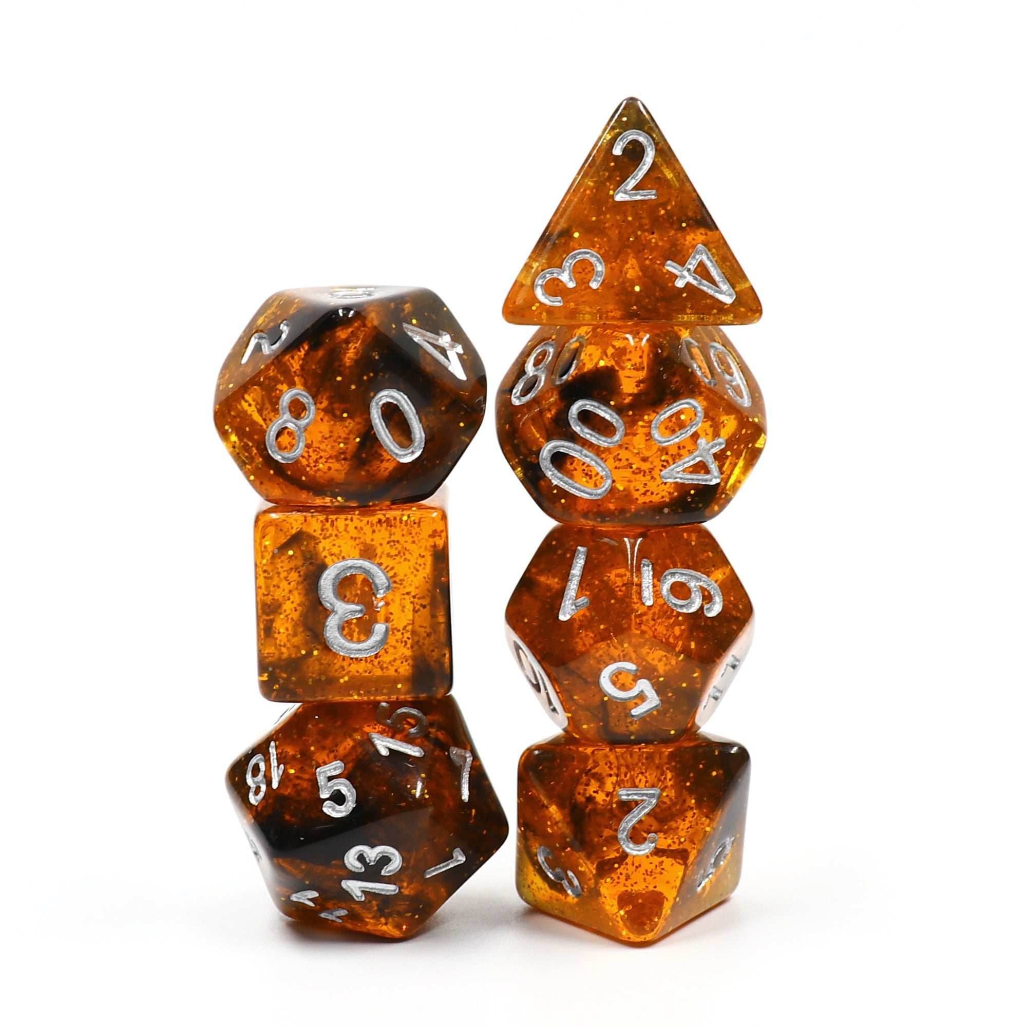 Orange w/ Black Swirl and Silver Ink 7-Dice Set DND RPG - 