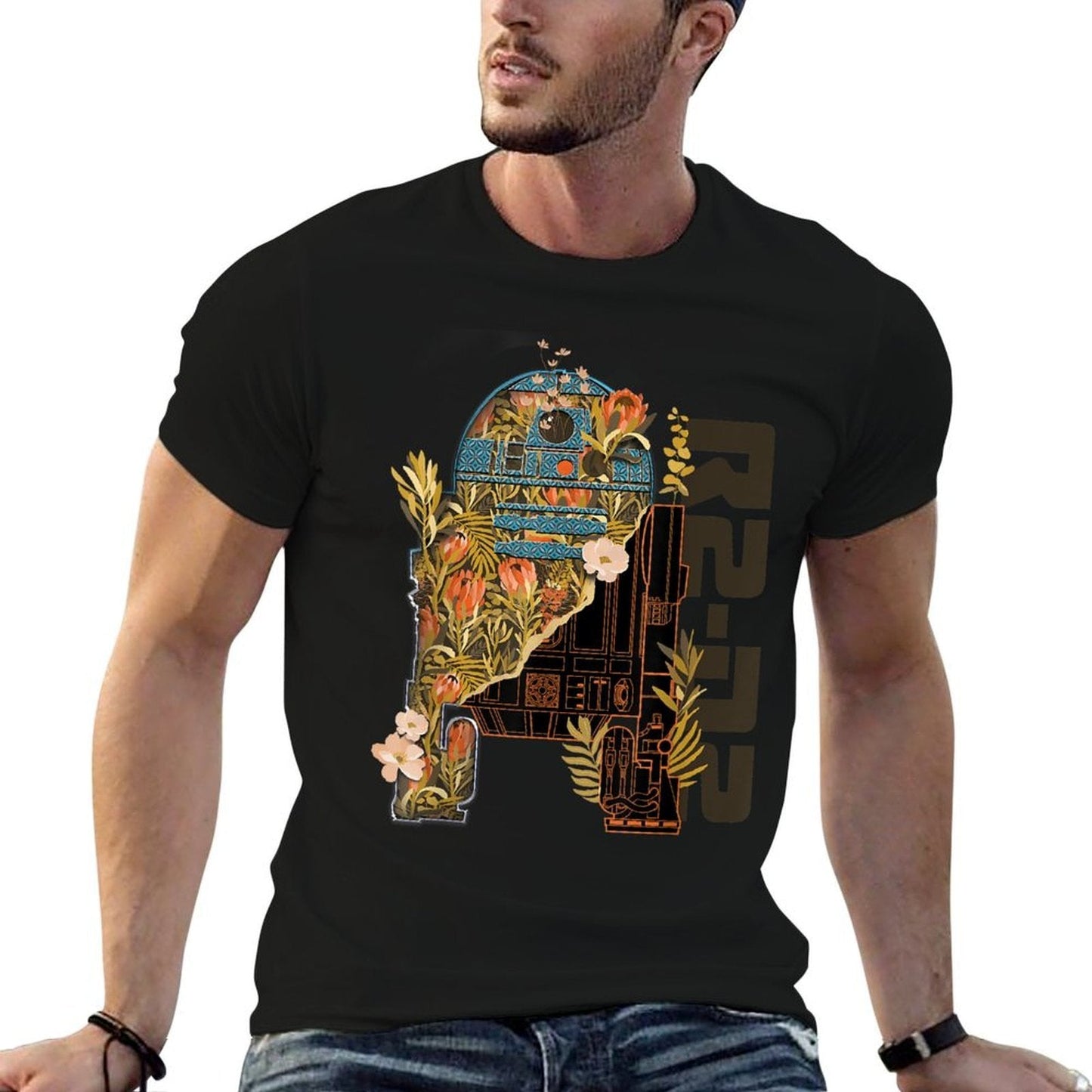 Star Wars R2-D2 Artoo-Deetoo Droid Floral Garden Reimagined  Oversized Silhouette T-Shirt