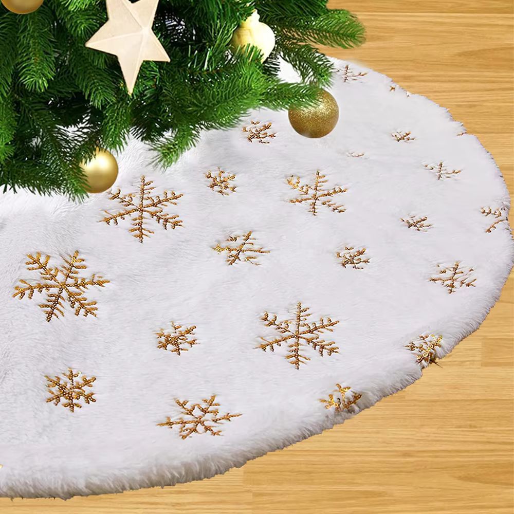 38CM White Snowflake Plush Christmas Tree Skirt