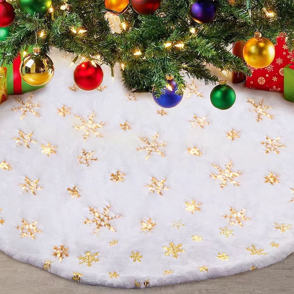 38CM White Snowflake Plush Christmas Tree Skirt